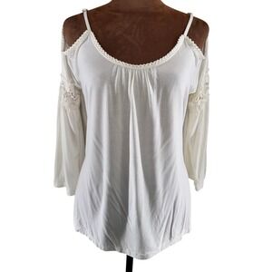 POL Ivory Cold Shoulder Lace Top Women's Small Romantic Boho NWT Whimsy Flowy